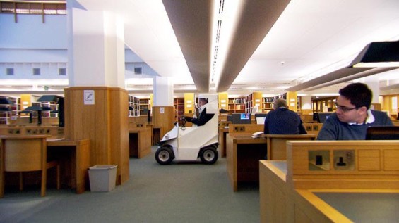 Jeremy Clarkson driving the P45 through the British Library