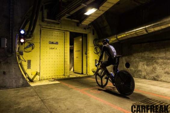 The first man to cycle through the Eurotunnel: Chris Froome